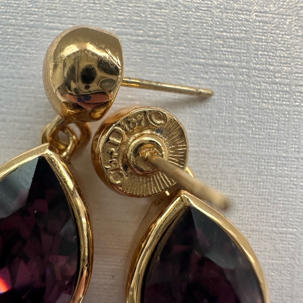 Christian Dior Vintage Gold and Purple Drop Earrings - Picture 2 of 6